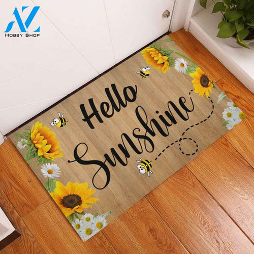 Hello Sunshine Sunflower and Daisy Insect Doormat Indoor and Outdoor Doormat Entrance Rug Sweet Home Decor Housewarming Gift Gift for Bee Lovers Insect Lovers Gift Idea