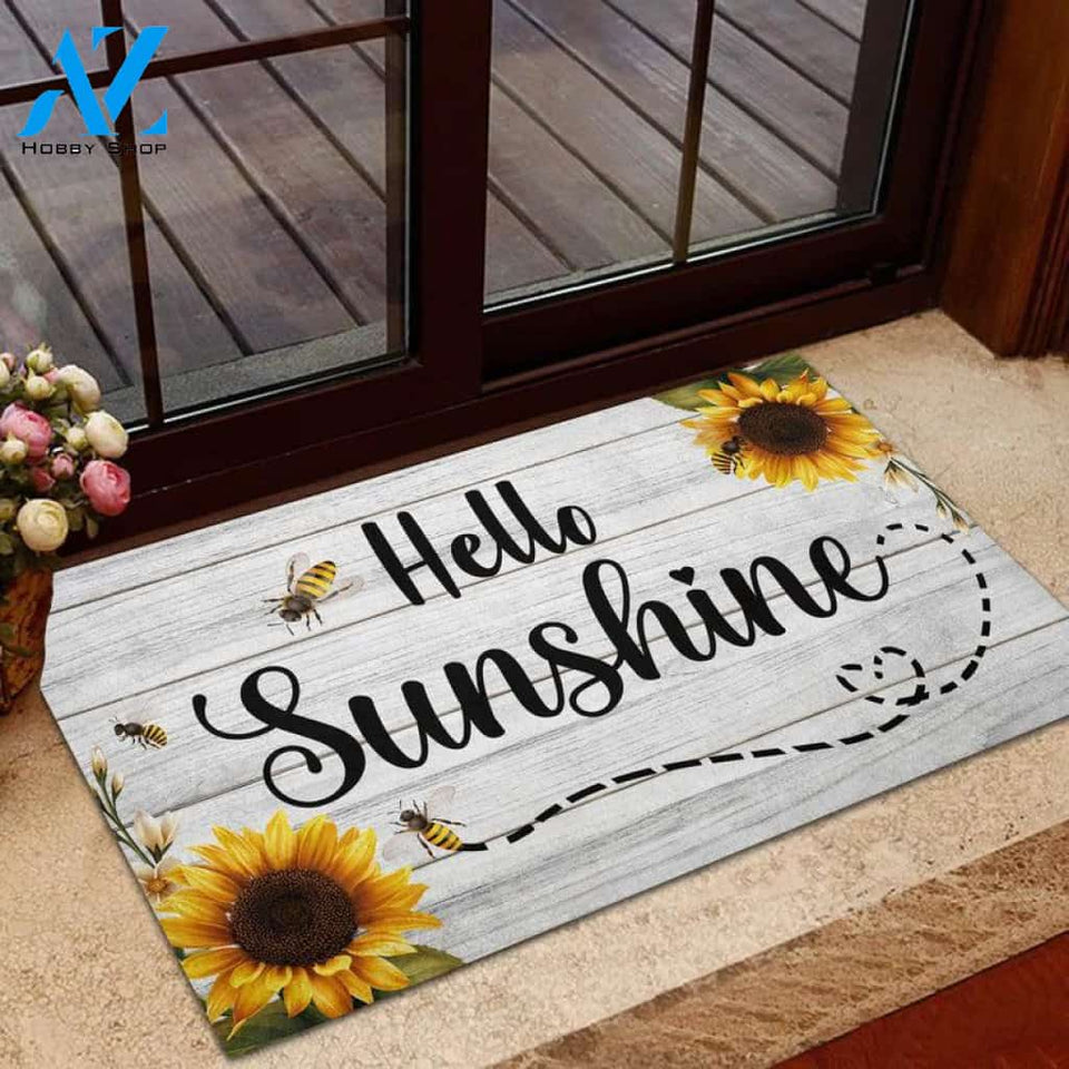 Hello Sunshine Sunflower Bee Net Insect Doormat Indoor and Outdoor Doormat Entrance Rug Sweet Home Decor Housewarming Gift Gift for Bee Lovers Insect Lovers Gift Idea