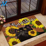 Hello Sunshine Sunflower Cat Easy Clean Welcome DoorMat | Felt And Rubber | DO2629