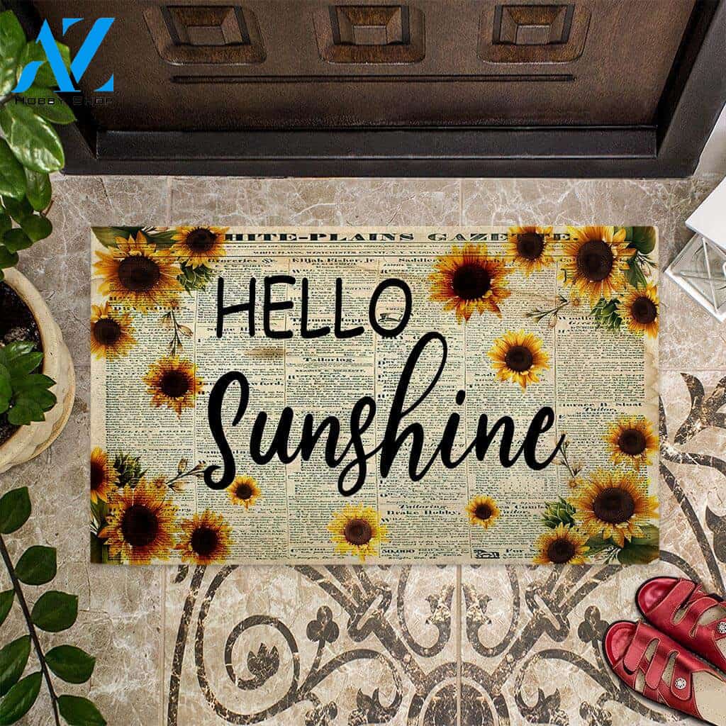 Hello Sunshine – Sunflower Easy Clean Welcome DoorMat | Felt And Rubber | 40x60 cm | 45x75 cm | 60x90 cm | Colorful | DO1078