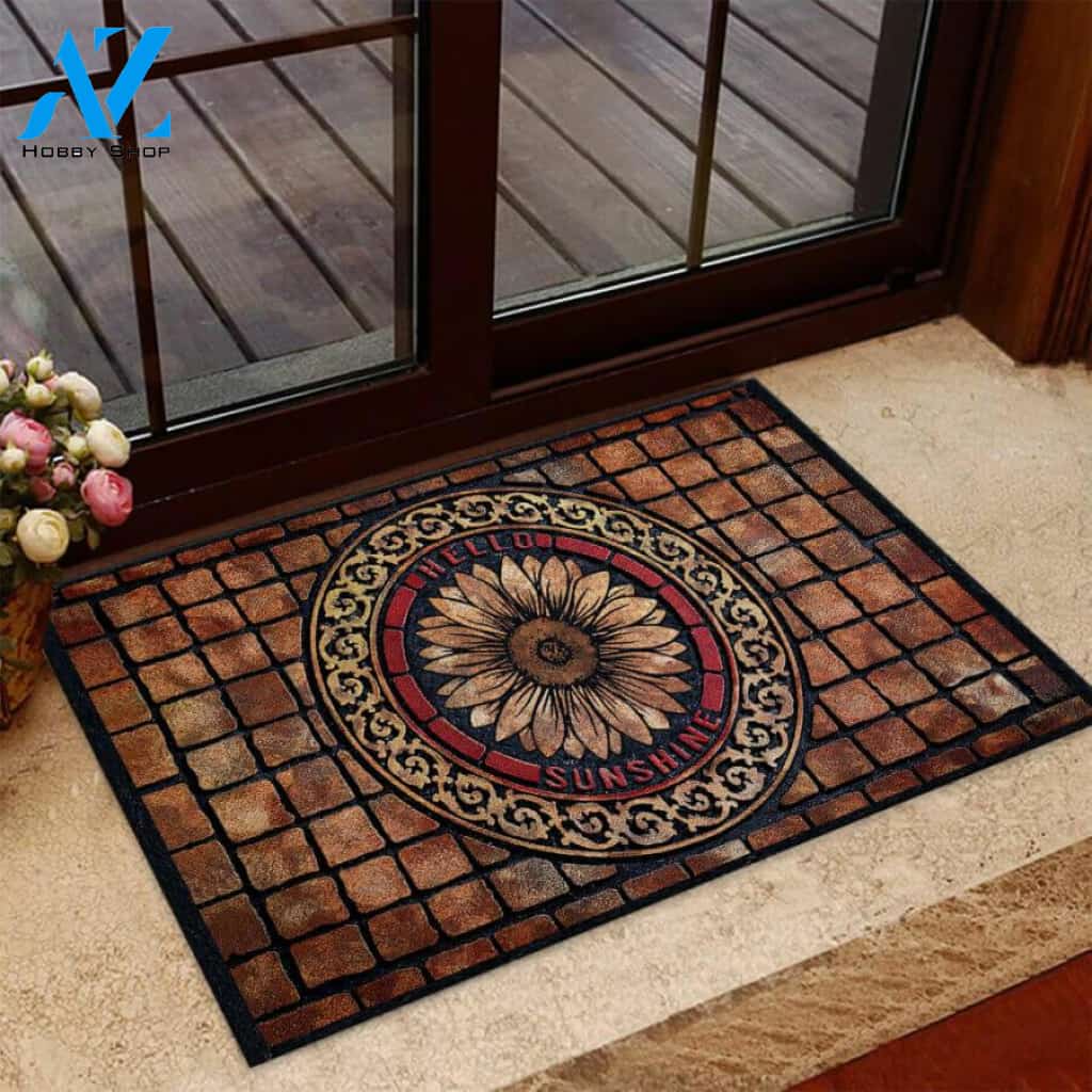 Hello Sunshine – Sunflower Easy Clean Welcome DoorMat | Felt And Rubber | 40x60 cm | 45x75 cm | 60x90 cm | Colorful | DO1077