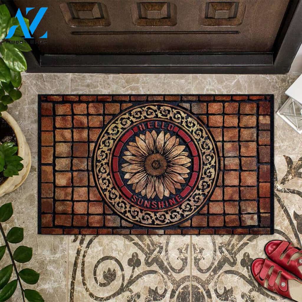Hello Sunshine – Sunflower Easy Clean Welcome DoorMat | Felt And Rubber | 40x60 cm | 45x75 cm | 60x90 cm | Colorful | DO1077