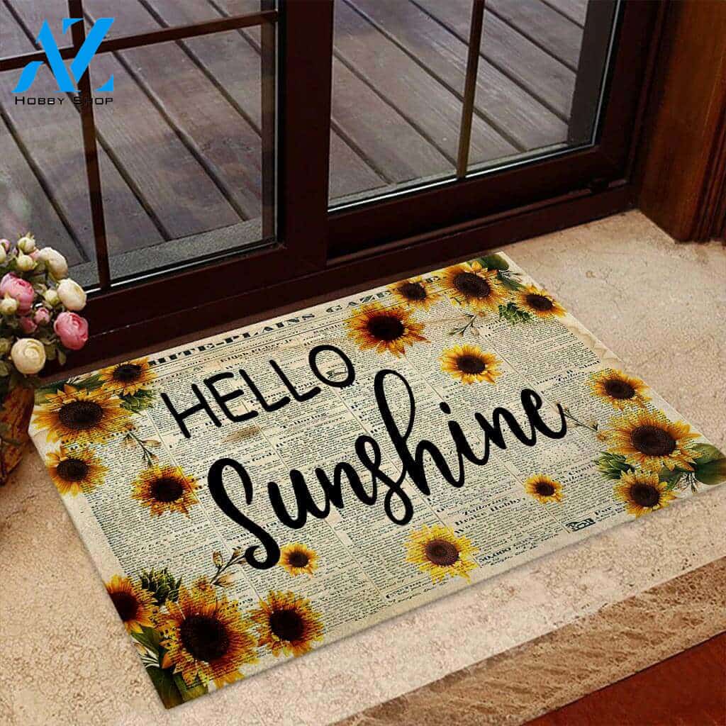 Hello Sunshine – Sunflower Easy Clean Welcome DoorMat | Felt And Rubber | 40x60 cm | 45x75 cm | 60x90 cm | Colorful | DO1078