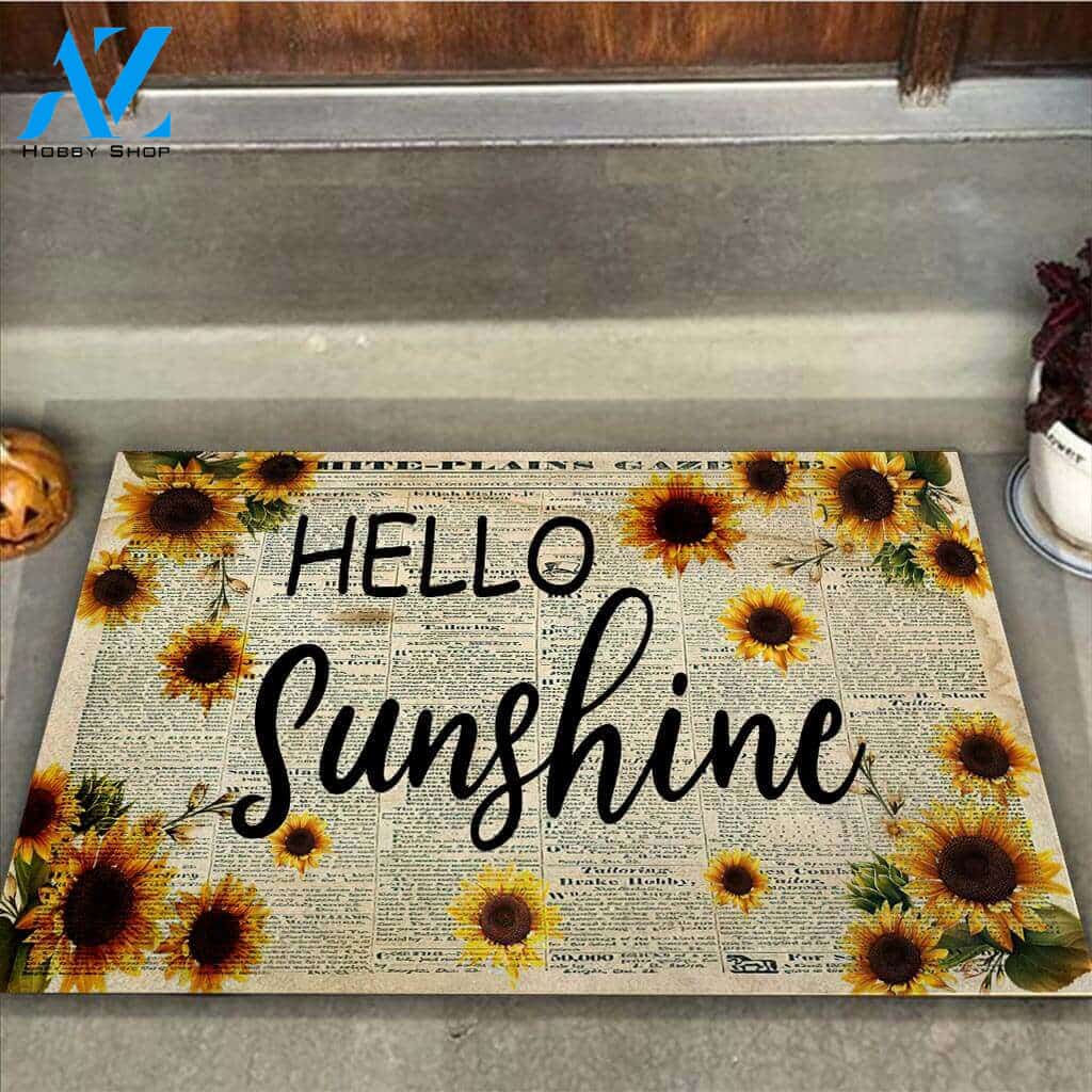 Hello Sunshine – Sunflower Easy Clean Welcome DoorMat | Felt And Rubber | 40x60 cm | 45x75 cm | 60x90 cm | Colorful | DO1078