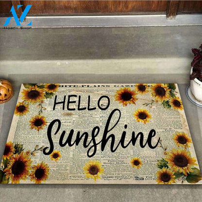 Hello Sunshine – Sunflower Easy Clean Welcome DoorMat | Felt And Rubber | 40x60 cm | 45x75 cm | 60x90 cm | Colorful | DO1078