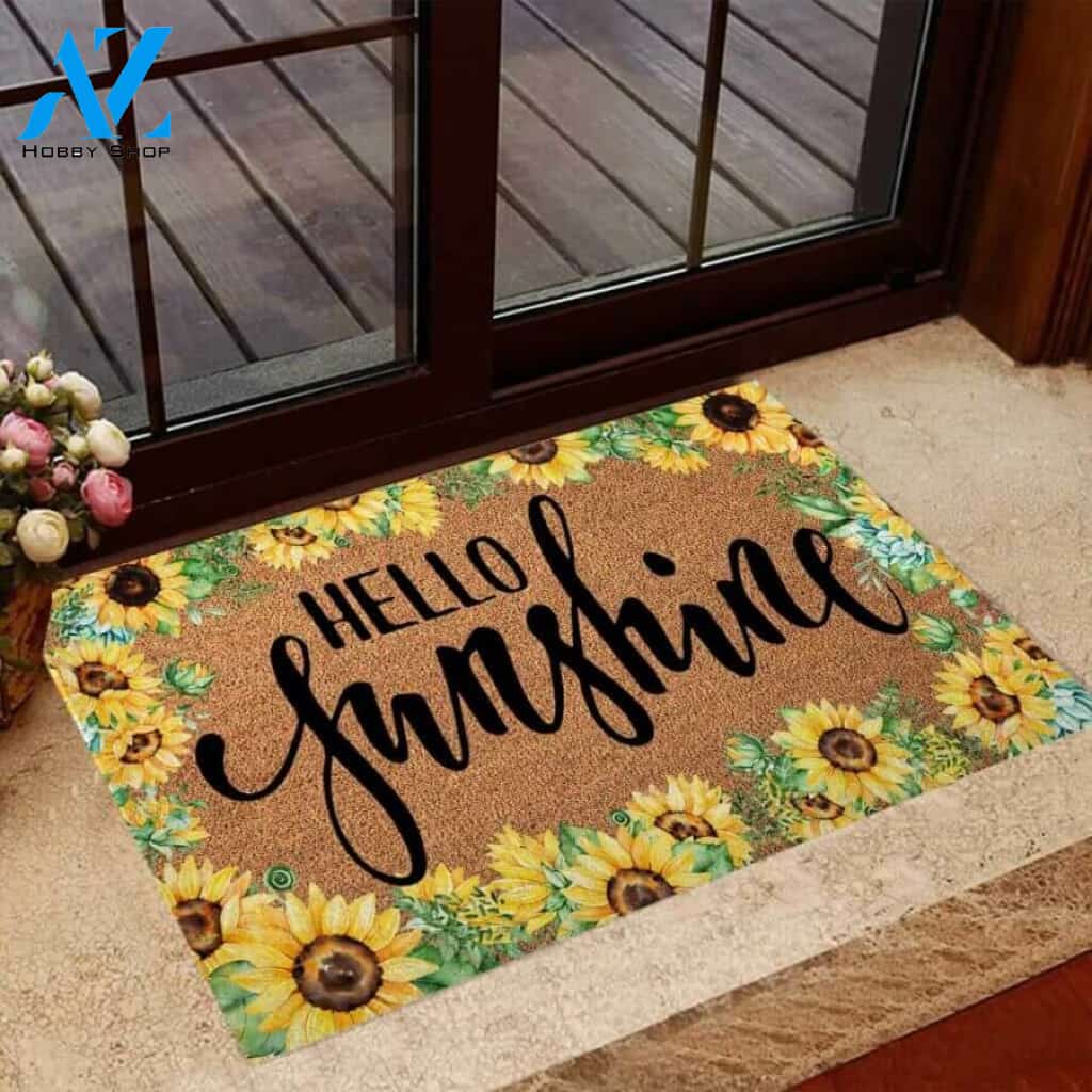 Hello Sunshine – Sunflower Easy Clean Welcome DoorMat | Felt And Rubber | 40x60 cm | 45x75 cm | 60x90 cm | Colorful | DO1075