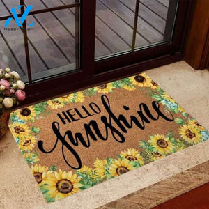 Hello Sunshine Sunflower Coir Pattern Print Doormat | Welcome Mat | House Warming Gift