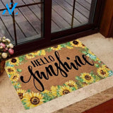 Hello Sunshine Sunflower Coir Pattern Print Doormat | Welcome Mat | House Warming Gift