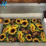 Hello Sunshine Sunflower & Yellow Butterflies Doormat | Welcome Mat | House Warming Gift