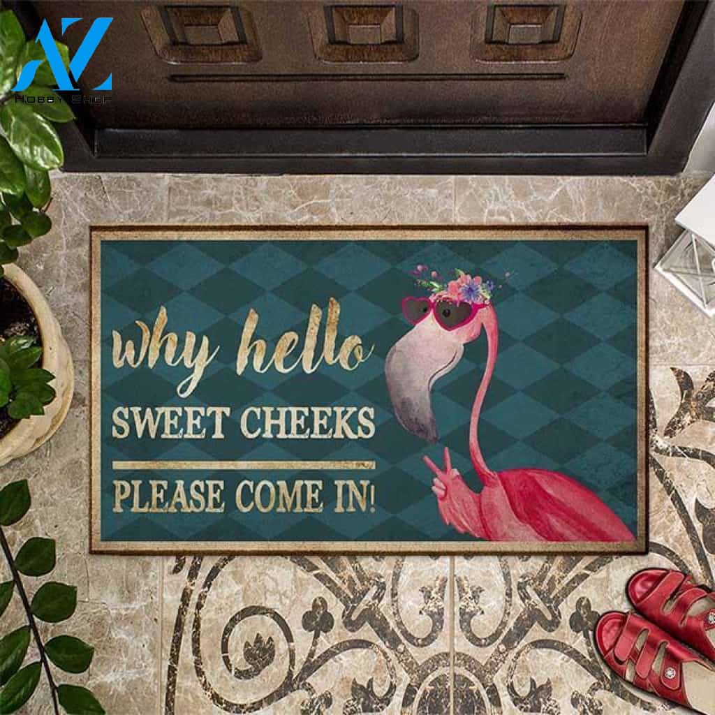 Hello Sweet Cheeks - Flamingo Doormat