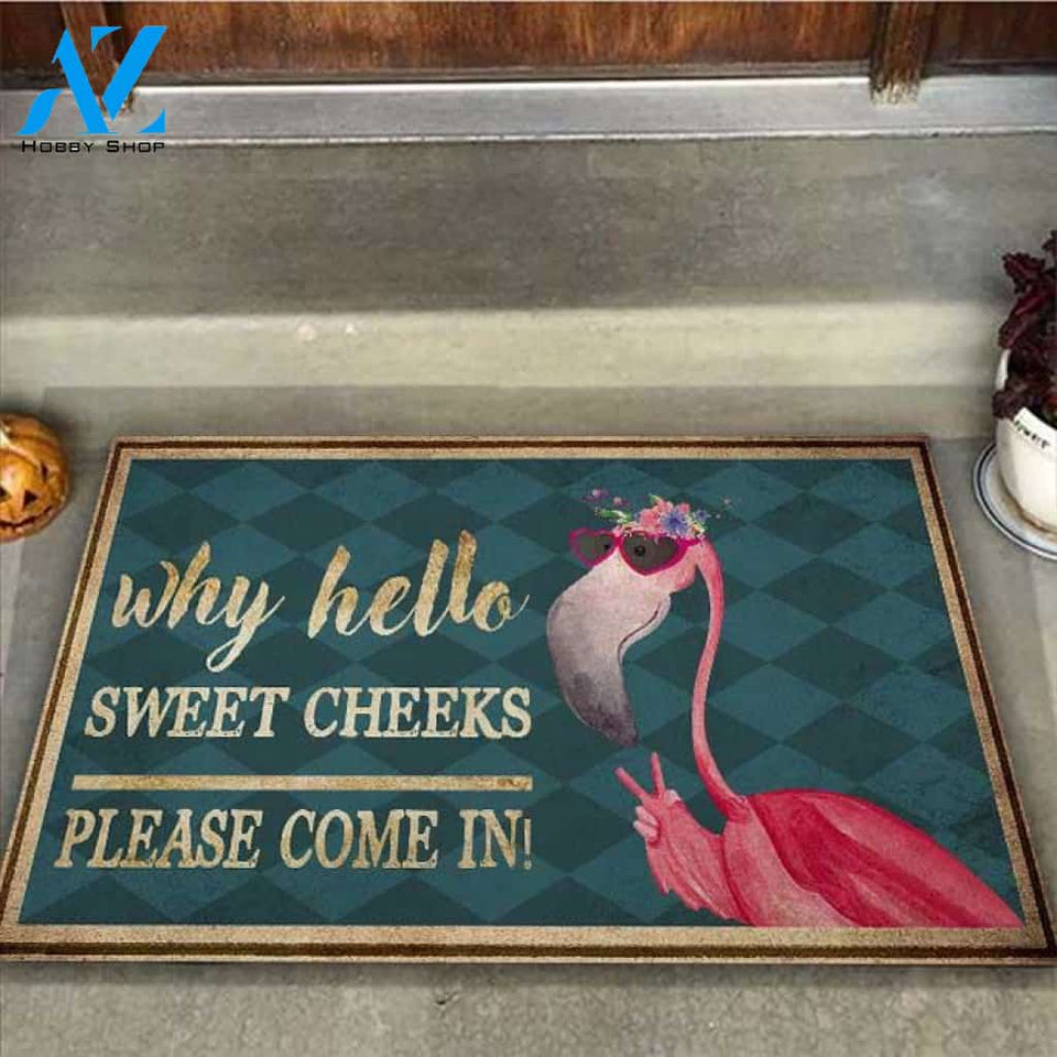 Hello Sweet Cheeks - Flamingo Doormat