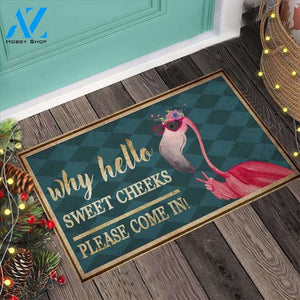 Hello Sweet Cheeks – Flamingo Easy Clean Welcome DoorMat | Felt And Rubber | 40x60 cm | 45x75 cm | 60x90 cm | Colorful | DO1074