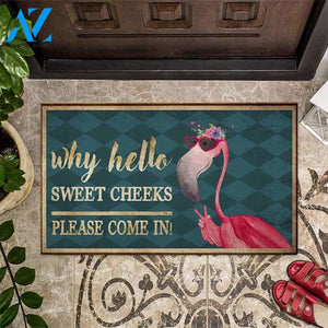 Hello Sweet Cheeks – Flamingo Easy Clean Welcome DoorMat | Felt And Rubber | 40x60 cm | 45x75 cm | 60x90 cm | Colorful | DO1074