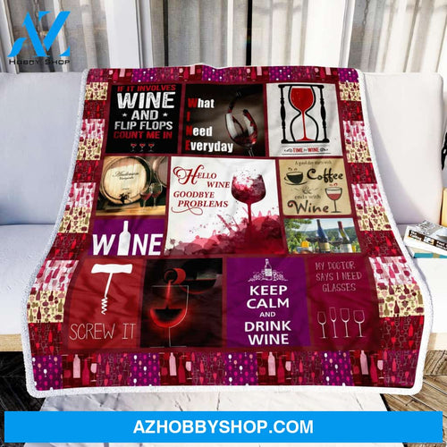 Hello Wine Goodbye Problems Fleece Blanket Home Decor Bedding Couch Sofa Soft and Comfy Cozy Gift For Friend Family, Birthday Gift