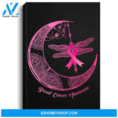 Henna Moon Dragonfly Pink Ribbon Breast Cancer Awareness Portrait Canvas