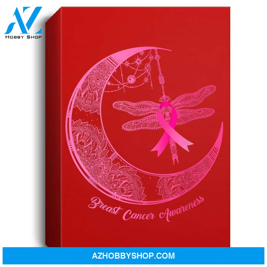 Henna Moon Dragonfly Pink Ribbon Breast Cancer Awareness Portrait Canvas