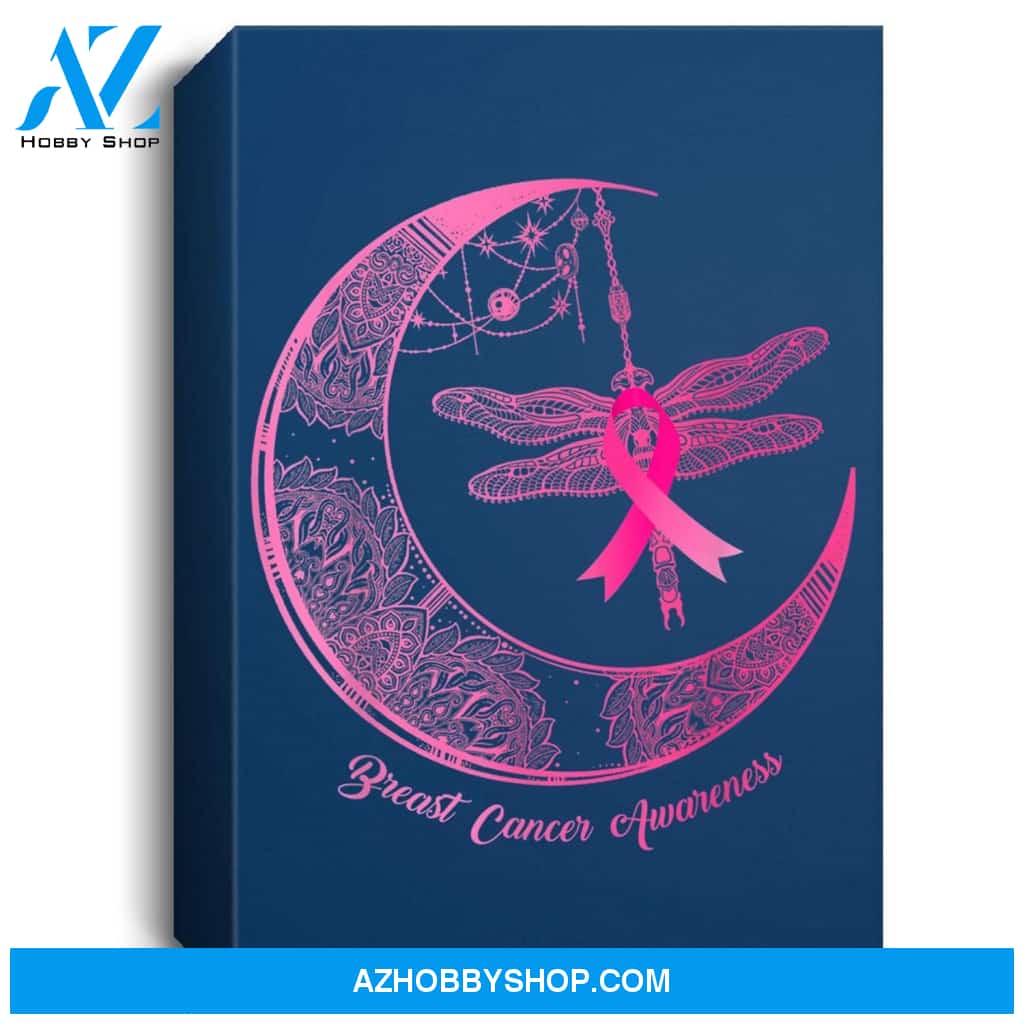 Henna Moon Dragonfly Pink Ribbon Breast Cancer Awareness Portrait Canvas