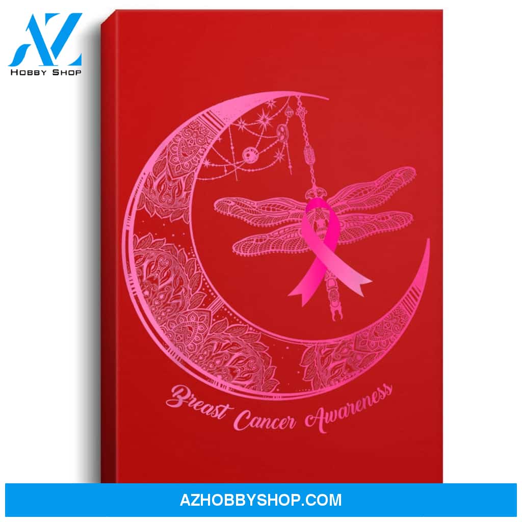 Henna Moon Dragonfly Pink Ribbon Breast Cancer Awareness Portrait Canvas