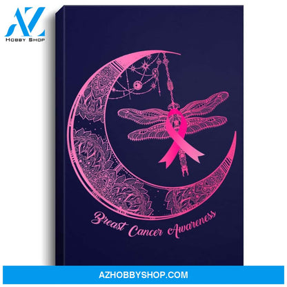 Henna Moon Dragonfly Pink Ribbon Breast Cancer Awareness Portrait Canvas