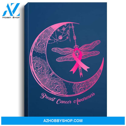 Henna Moon Dragonfly Pink Ribbon Breast Cancer Awareness Portrait Canvas