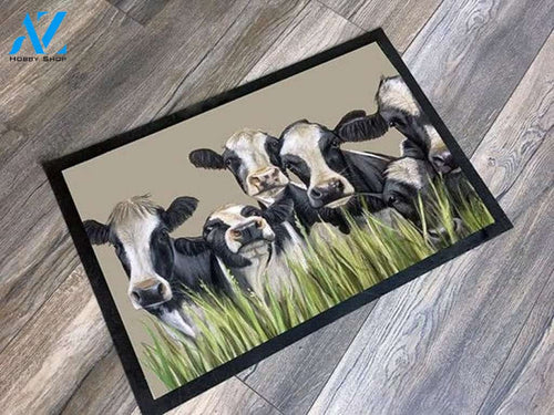 Herd Of Friesian Cows Animal Doormat Welcome Mat Farm Rug Farmer House Decor Housewarming Gift Gift for Famer Friend Family Gift for Farm Animal Lovers
