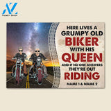 Here Lives A Grumpy Old Biker With His Queen - Personalized Doormat - Gifts for Couples - Biker Couples