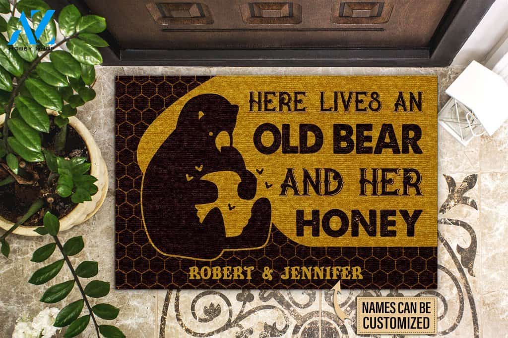 Here Lives An Old Bear And Her Honey Custom Doormat | Welcome Mat | House Warming Gift