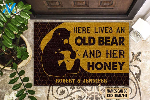 Here Lives An Old Bear And Her Honey Custom Doormat | Welcome Mat | House Warming Gift