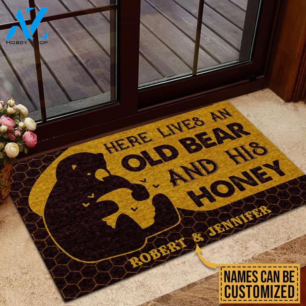 Here Lives An Old Bear And His Honey Custom Doormat | Welcome Mat | House Warming Gift