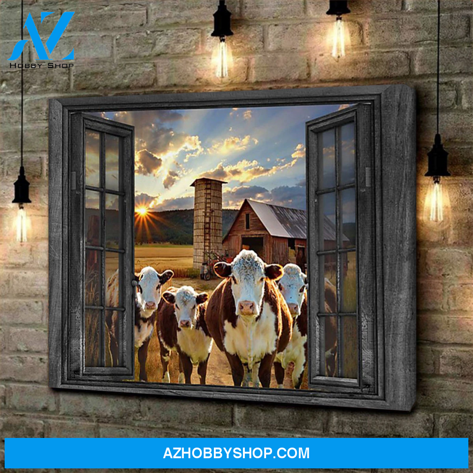 Hereford Cattle Cow Outside The Window Premium Canvas Wall Art, Wall Decor Visual Art