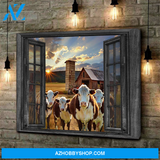 Hereford Cattle Cow Outside The Window Premium Canvas Wall Art, Wall Decor Visual Art