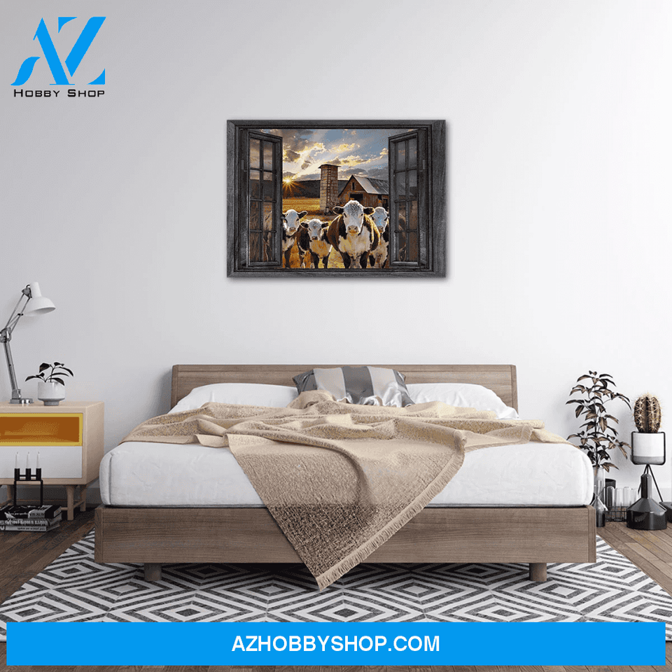 Hereford Cattle Cow Outside The Window Premium Canvas Wall Art, Wall Decor Visual Art