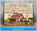 Hereford Cow Family Rules Canvas Wall Art, Wall Decor Visual Art Decor, Gifts For Cow Lovers