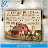 Hereford Cow Family Rules Canvas Wall Art, Wall Decor Visual Art Decor, Gifts For Cow Lovers