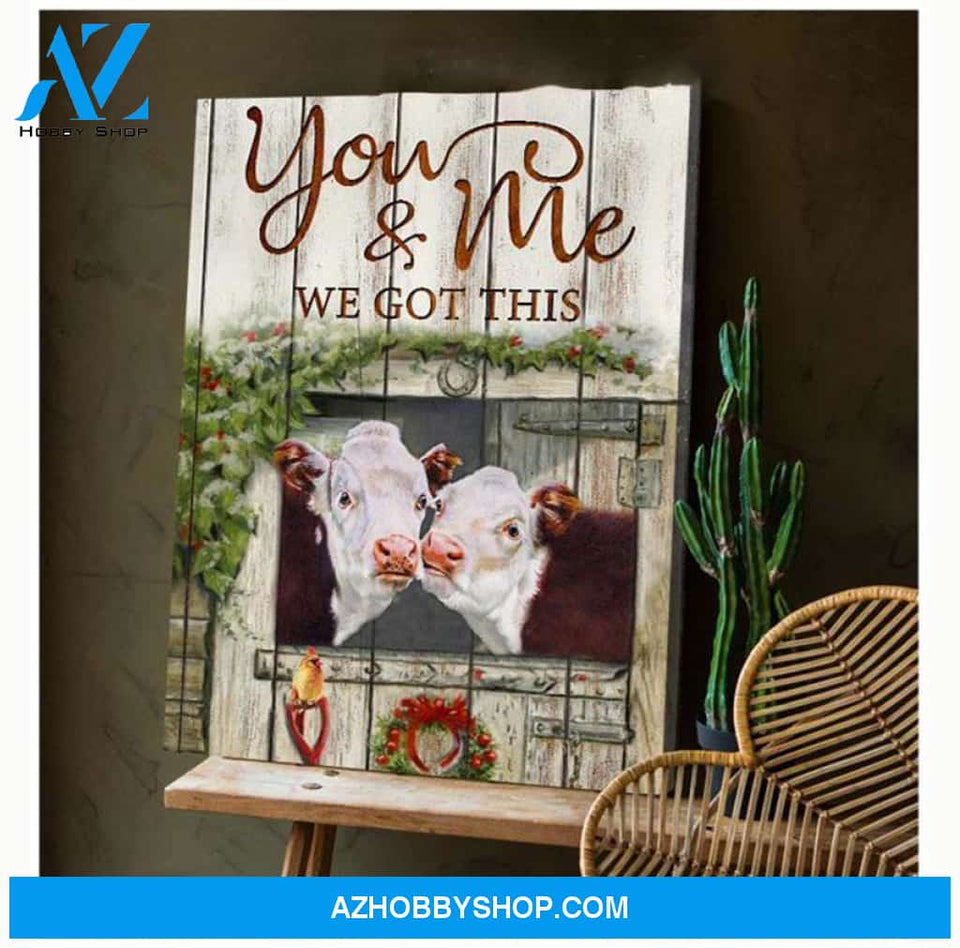 Hereford Cow You & Me Christmas Canvas Wall Art, Wall Decor Visual Art