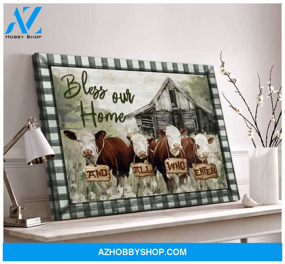 Hereford Cows Bless Our Home Canvas Wall Art Farmhouse Decor