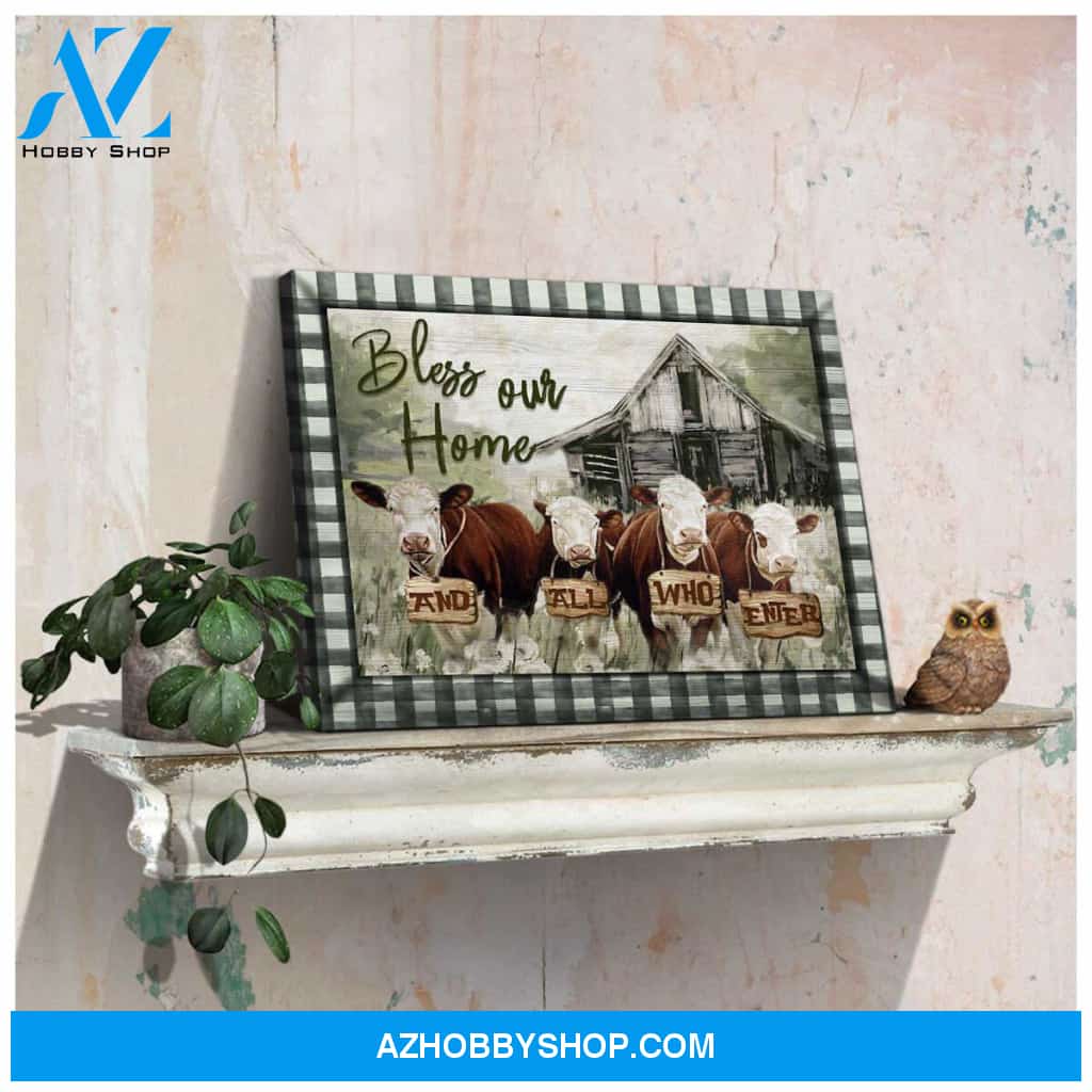 Hereford Cows Bless Our Home Canvas Wall Art Farmhouse Decor