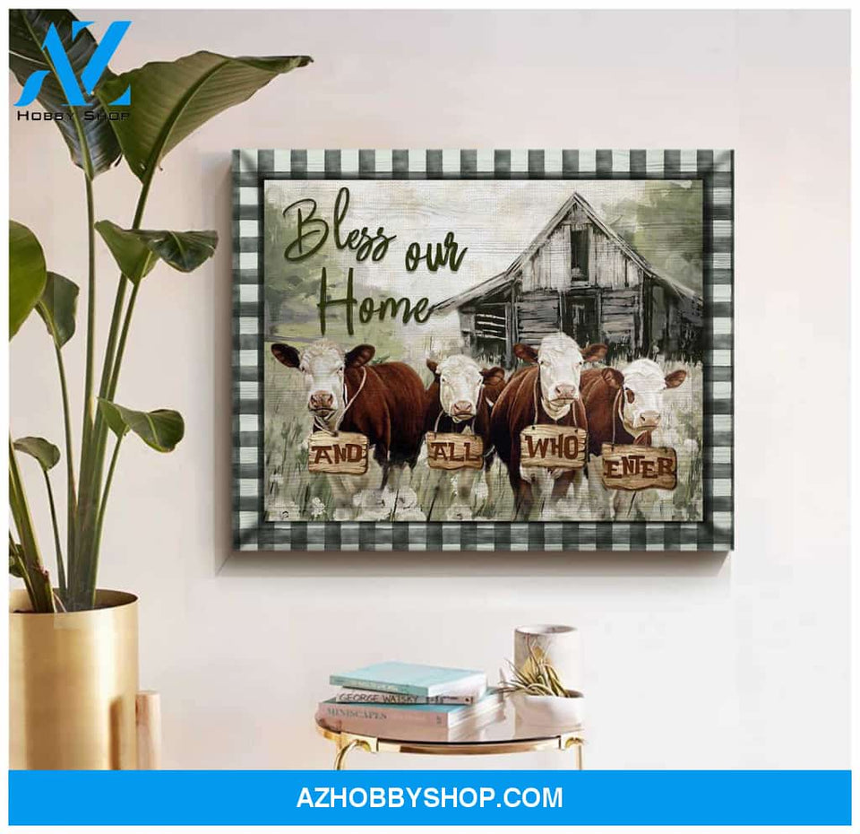 Hereford Cows Bless Our Home Canvas Wall Art Farmhouse Decor