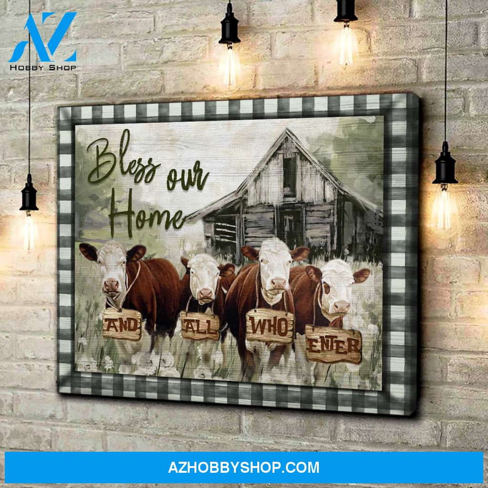 Hereford Cows Bless Our Home Canvas Wall Art Farmhouse Decor