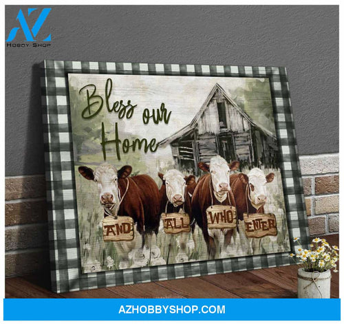 Hereford Cows Bless Our Home Poster Wall Art Farmhouse Decor