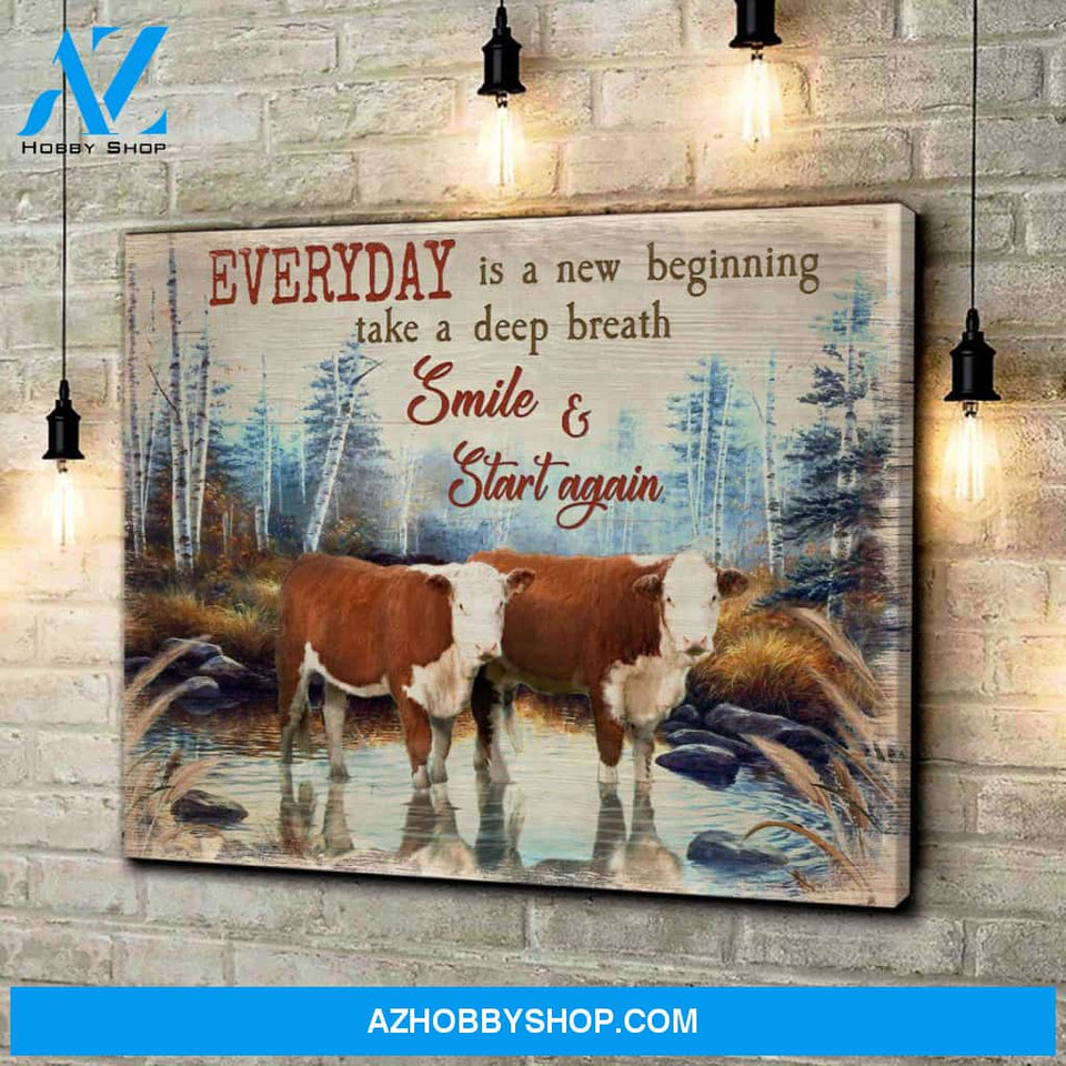 Hereford Cows Everyday Is A New Beginning Canvas Wall Art Farmhouse Decor