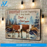 Hereford Cows Everyday Is A New Beginning Canvas Wall Art Farmhouse Decor