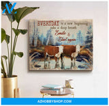 Hereford Cows Everyday Is A New Beginning Canvas Wall Art Farmhouse Decor
