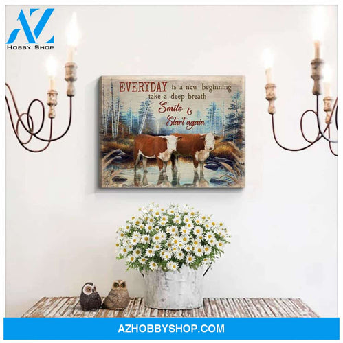 Hereford Cows Everyday Is A New Beginning Canvas Wall Art Farmhouse Decor