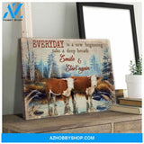 Hereford Cows Everyday Is A New Beginning Canvas Wall Art Farmhouse Decor