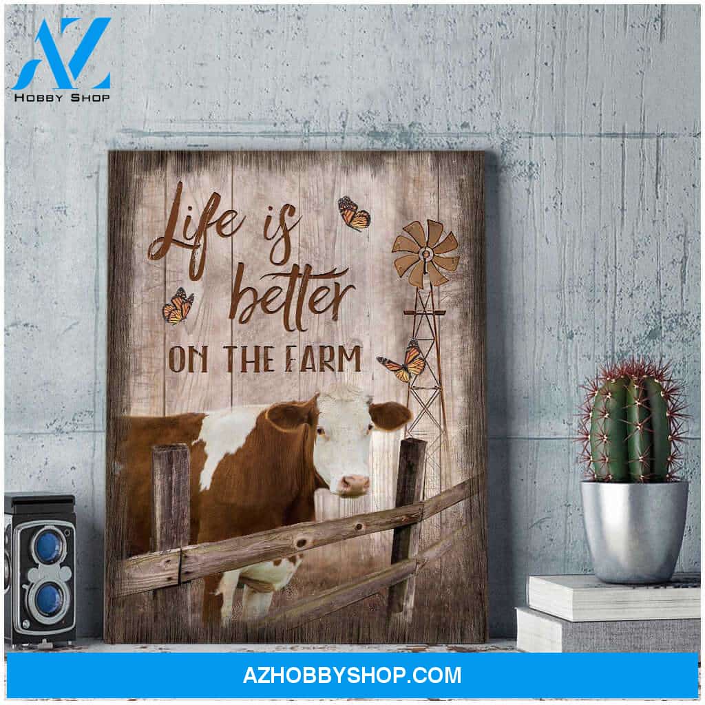 Hereford Cows Life Is Better On The Farm Canvas Wall Art Farmhouse Decor