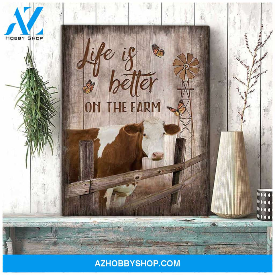 Hereford Cows Life Is Better On The Farm Canvas Wall Art Farmhouse Decor