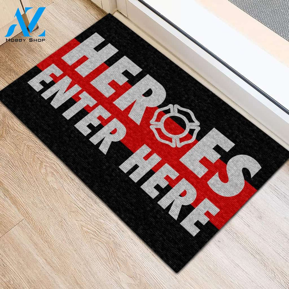 Heroes Enter Here Firefighter Doormat | WELCOME MAT | HOUSE WARMING GIFT
