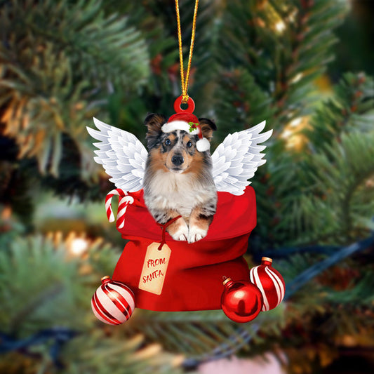 Shetland Sheepdog Angel Gift From Santa Christmas Ornament, Dog Flat Acrylic Ornament