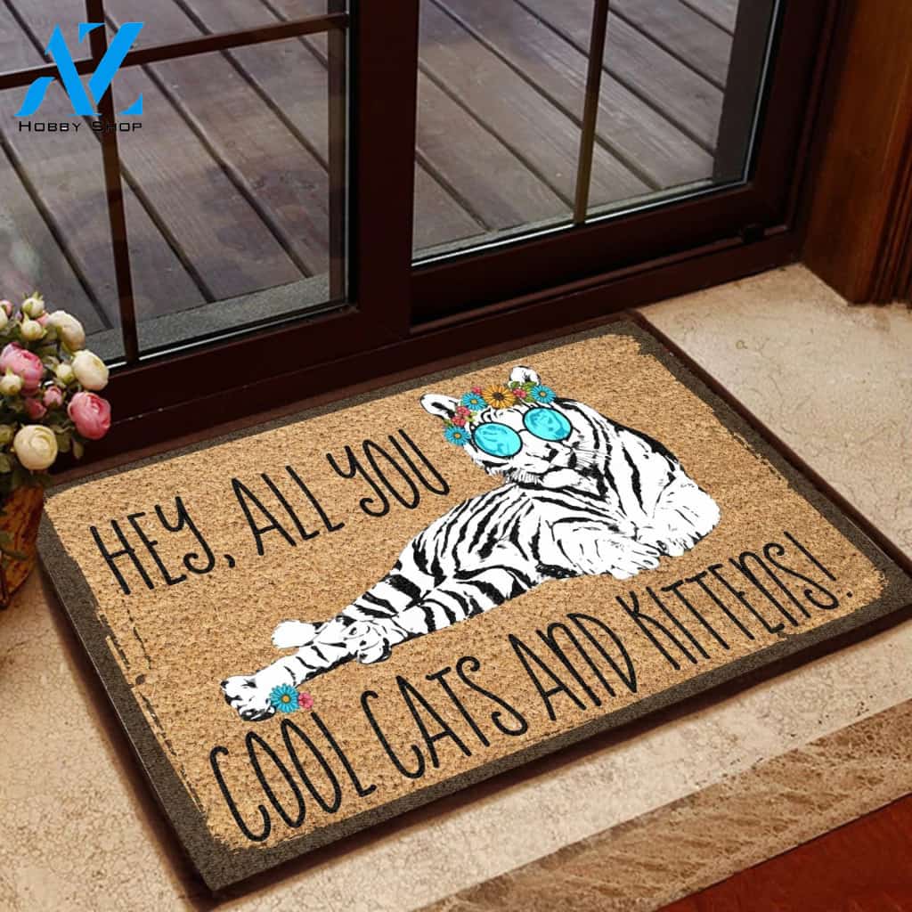 Hey, All You Cool Cat & Kittens Doormat Welcome Mat House Warming Gift Home Decor Funny Doormat Gift Idea